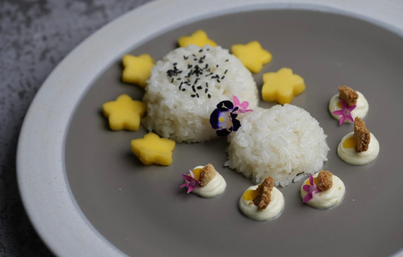 Mango Sticky Rice, Sweet Crumble, Mango Puree and Coconut Cream